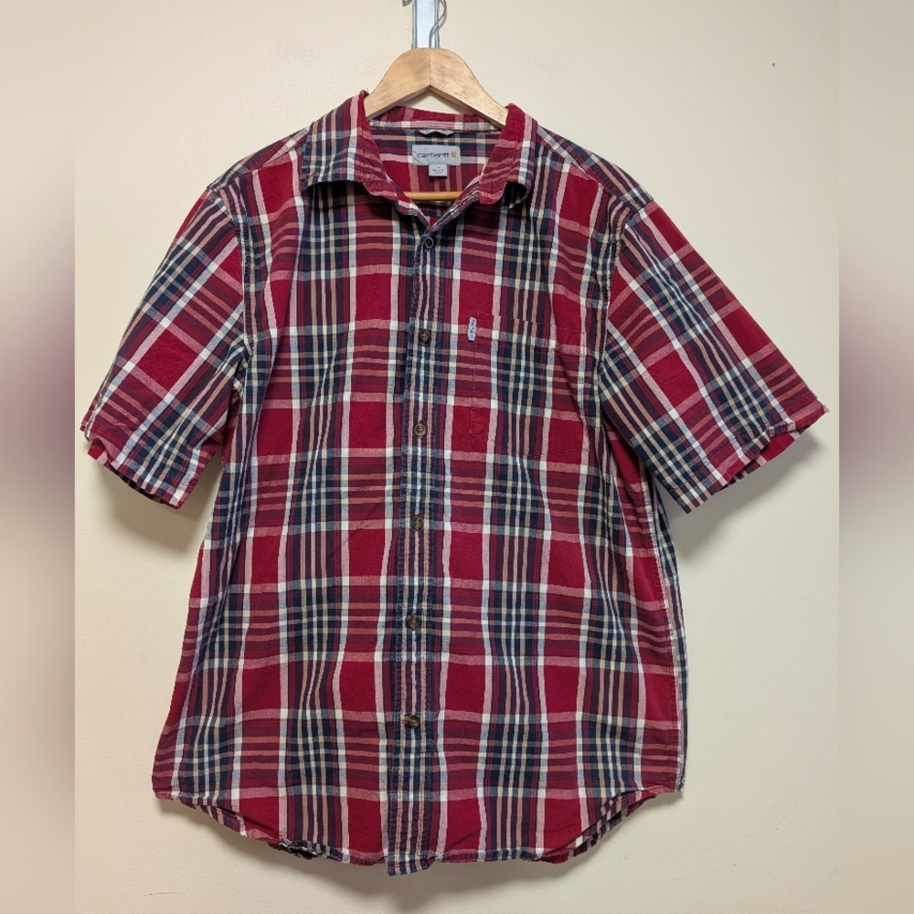 Carhartt Plaid Short Sleeve Button-Up Shirt – Large – Red/Navy